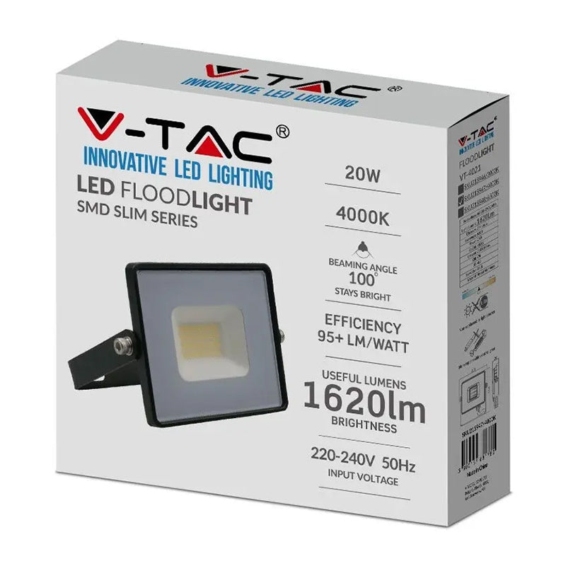 Reflector LED SMD 20W IP65 pentru exterior, carcasă neagră, V-Tac