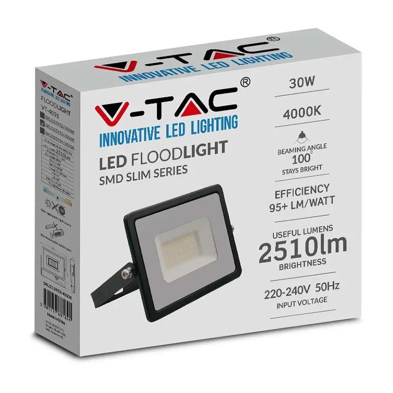 Reflector LED SMD 30W IP65 negru, aluminiu, V-Tac
