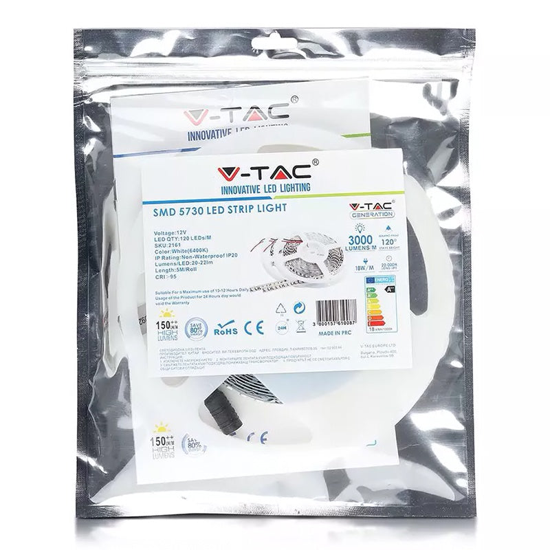 Bandă LED SMD5730 cu 120 LED/m alb neutru 4500K și rolă de 5 m V-Tac SKU-2163