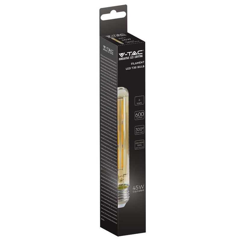 Bec LED T30 E27 cu filament 6W 2200K alb cald V-Tac SKU-217143