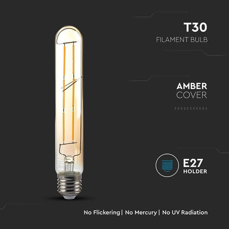 Bec LED T30 E27 cu filament 6W 2200K alb cald V-Tac SKU-217143