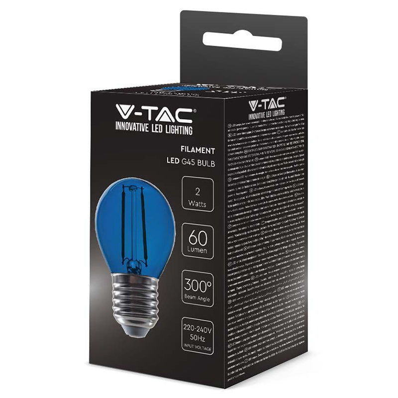 Bec LED G45 E27 2 W cu filament și lumină albastră V-Tac SKU-217412