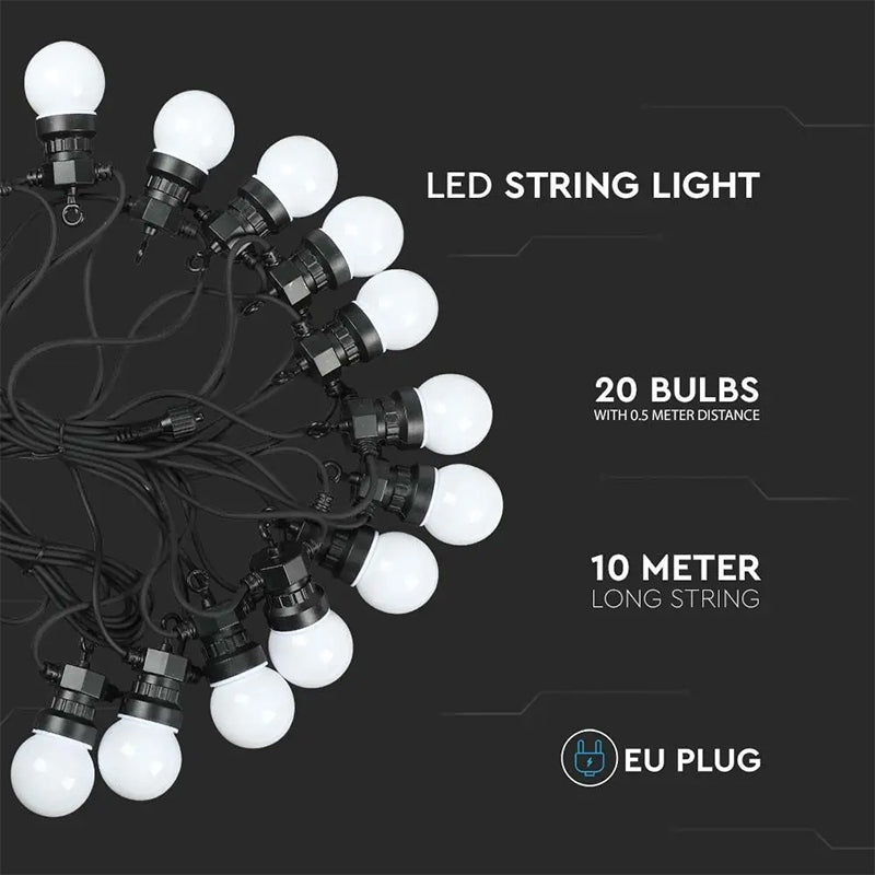 Șir iluminat festiv LED IP44, 10 m, cu 20 becuri, V-Tac