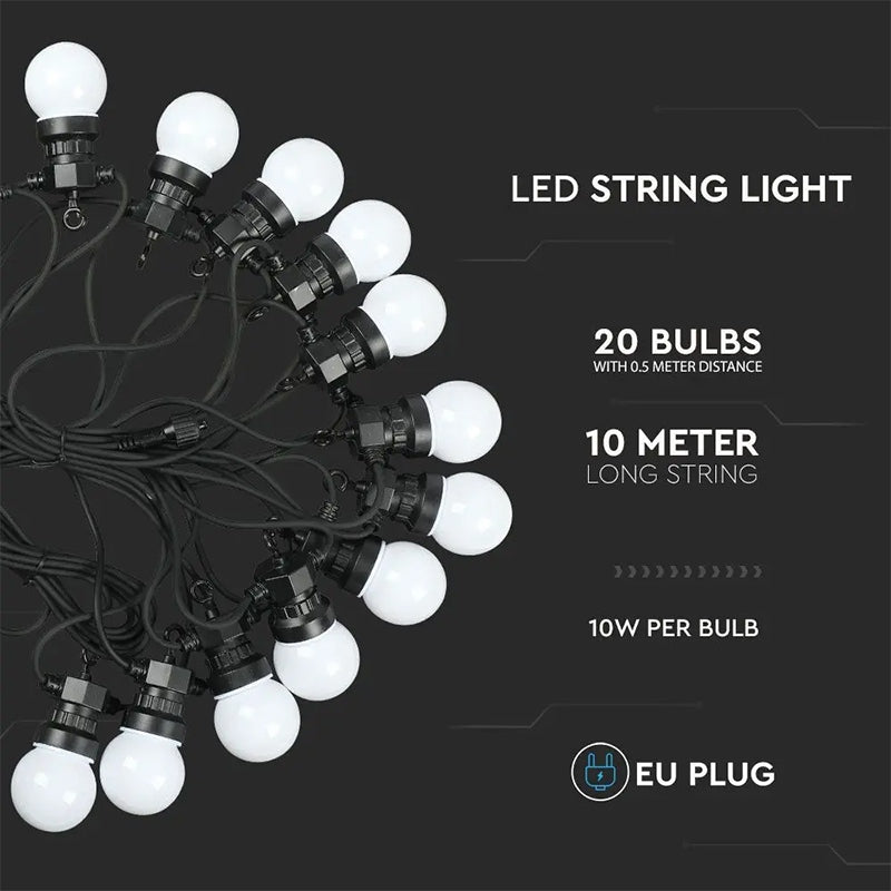 Șir iluminat festiv LED IP44, 10 m, cu 20 becuri, V-Tac