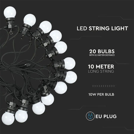 Șir iluminat festiv LED IP44, 10 m, cu 20 becuri, V-Tac