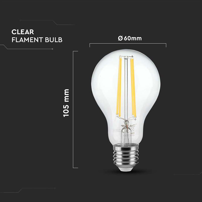 Bec LED filament A60 E27 12 W 3000K alb cald, IP20, V-Tac SKU-217458