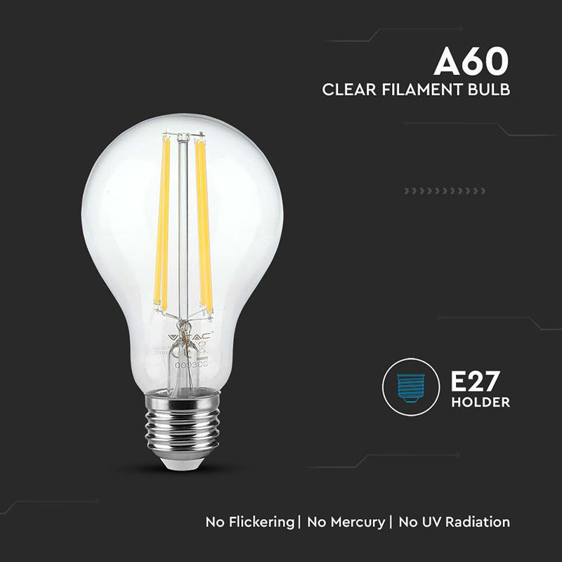 Bec LED filament A60 E27 12 W 3000K alb cald, IP20, V-Tac SKU-217458