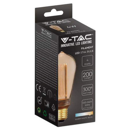 Bec LED ST64 E27 4W filament 1800K model Edison, E27, V-Tac SKU-217474