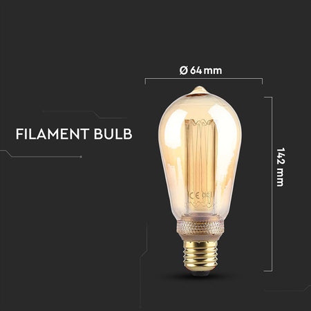 Bec LED ST64 E27 4W filament 1800K model Edison, E27, V-Tac SKU-217474