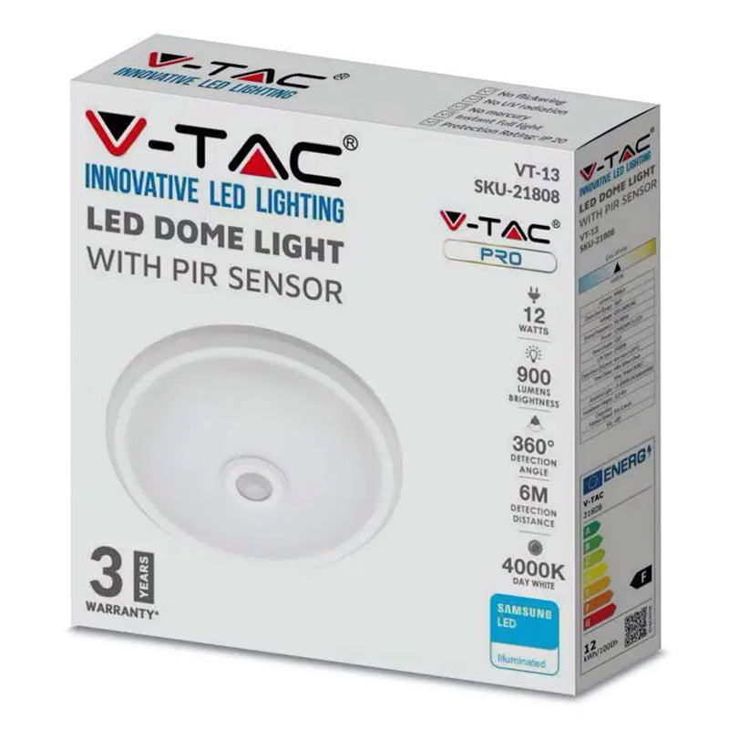 Plafonieră LED cu senzor de mișcare 12W alb rece 6400K IP20 V-Tac SKU-21809