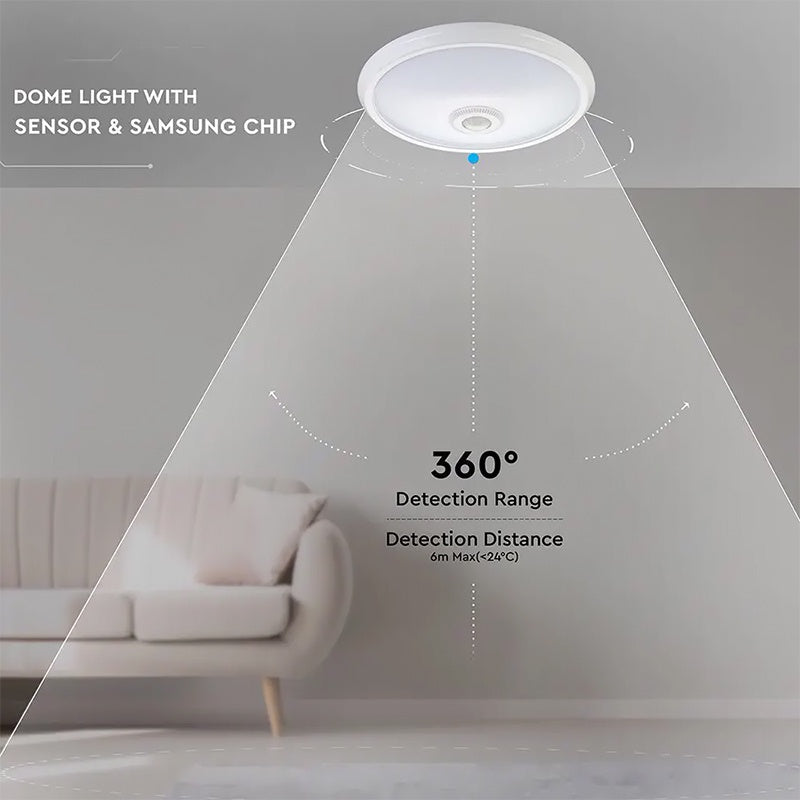Plafonieră LED cu senzor de mișcare 12W alb rece 6400K IP20 V-Tac SKU-21809