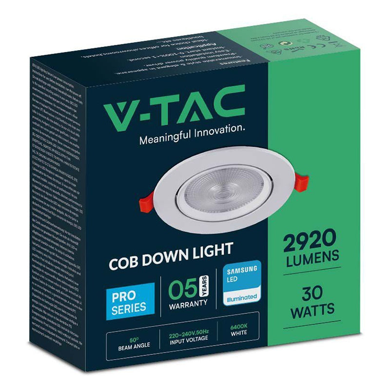 Panou LED încastrat rotund cu unghi reglabil 30W 6400K alb rece V-Tac SKU-21832