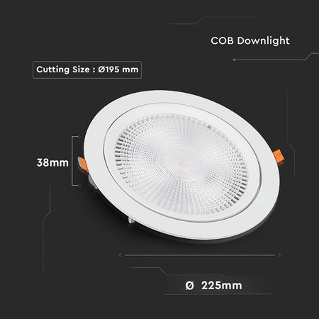 Panou LED încastrat rotund cu unghi reglabil 30W 6400K alb rece V-Tac SKU-21832