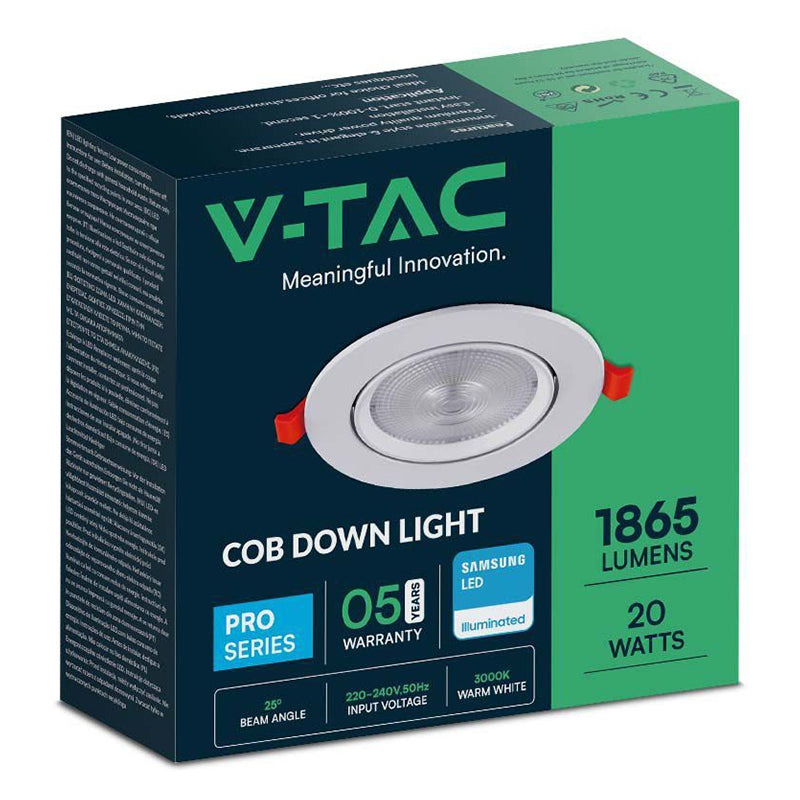 Panou LED rotund cu unghi reglabil 20W cu lumină albă rece 6400K V-Tac SKU-21844