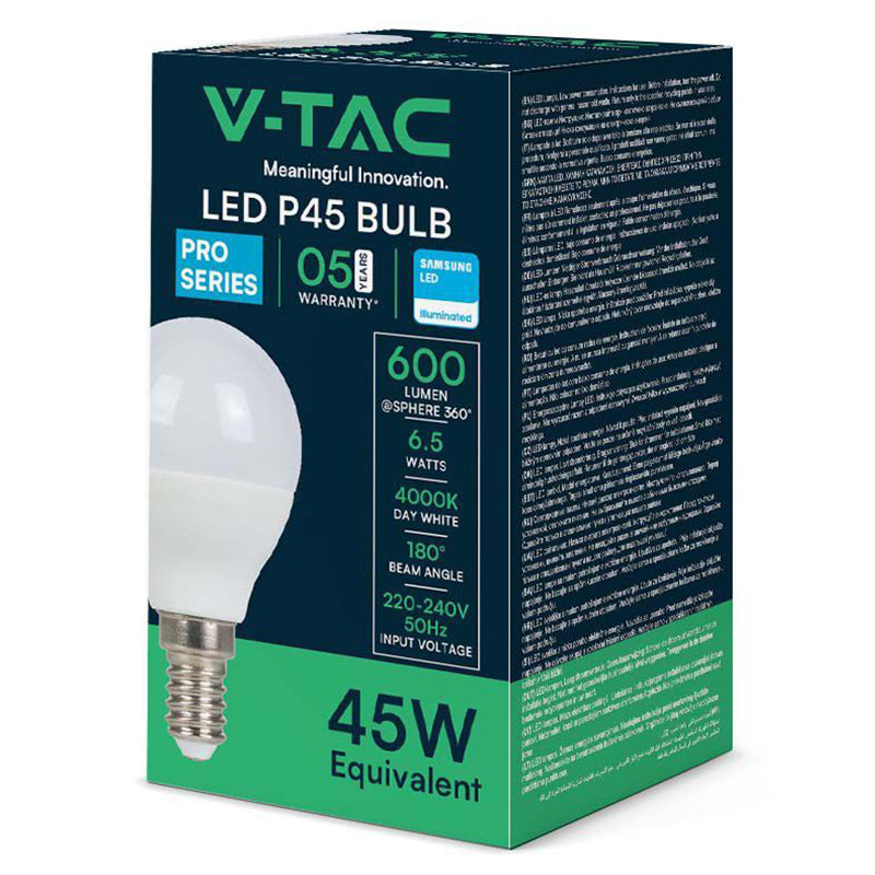 Bec LED P45 E14 6.5W 4000K alb neutru Cip Samsung V-Tac SKU-21864