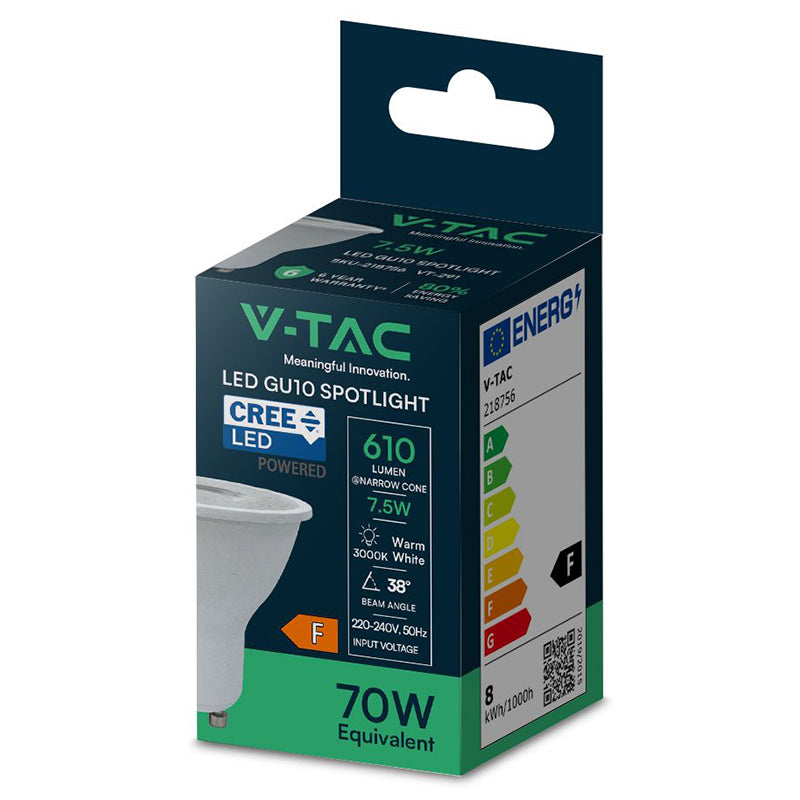 Bec spot LED GU10 7.5 W, 4000 K, cip CREE, alb neutru V-Tac SKU-218756
