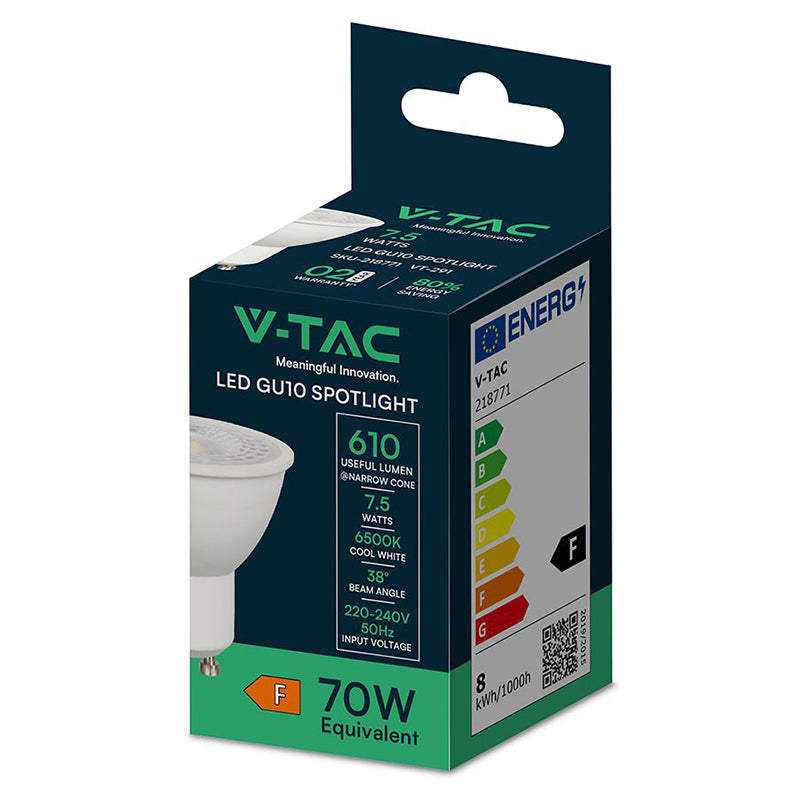 Bec spot LED GU10 7.5W 220-240V 6400K alb rece V-Tac SKU-218771