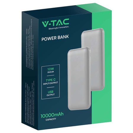 Baterie externă V-Tac de 10000 mAh argintie cu cablu tip C SKU-23035