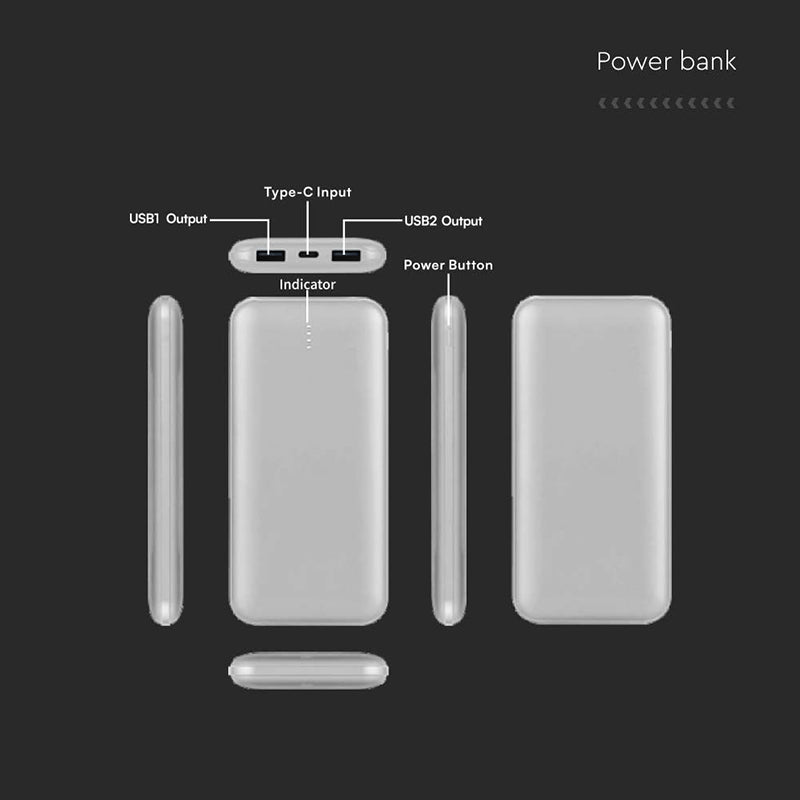 Baterie externă V-Tac de 10000 mAh argintie cu cablu tip C SKU-23035