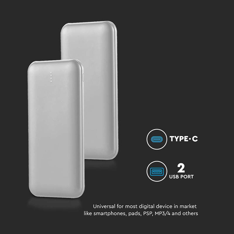 Baterie externă V-Tac de 10000 mAh argintie cu cablu tip C SKU-23035