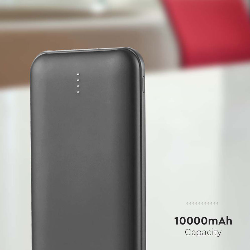Baterie externă power bank de 10000 mAh neagră cu cablu Tip C de 30 cm V-Tac SKU-23036