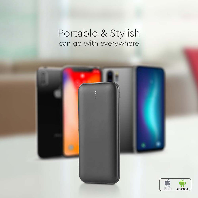 Baterie externă power bank de 10000 mAh neagră cu cablu Tip C de 30 cm V-Tac SKU-23036