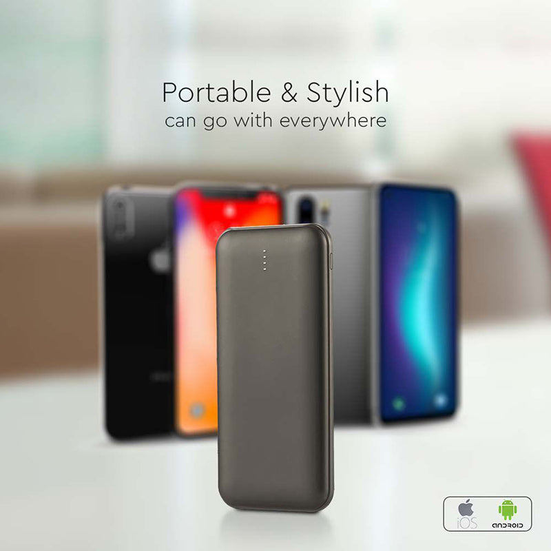 Baterie externă de 10000 mAh gri antracit cu 2 ieșiri USB și intrare tip C V-Tac SKU-23037