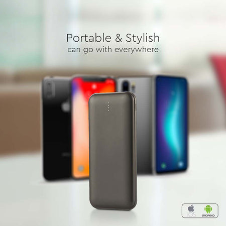Baterie externă de 10000 mAh gri antracit cu 2 ieșiri USB și intrare tip C V-Tac SKU-23037