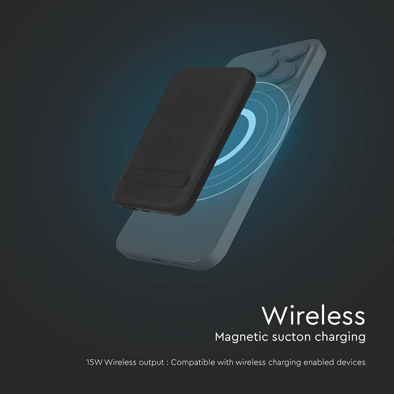 Baterie externă 10000 mAh wireless cu inel magnetic, neagră V-Tac SKU-23038