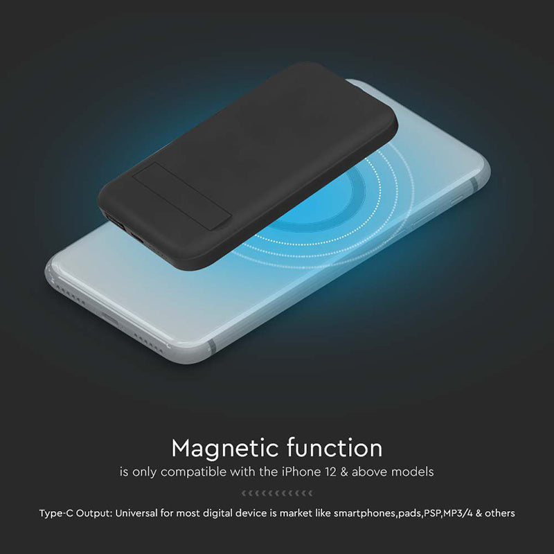 Baterie externă 10000 mAh wireless cu inel magnetic, neagră V-Tac SKU-23038