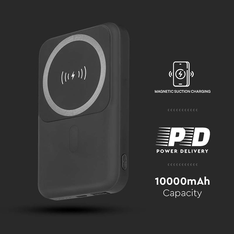 Baterie externă 10000 mAh wireless cu inel magnetic, neagră V-Tac SKU-23038