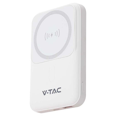 Baterie externă 10000 mAh cu încărcare wireless magnetică 15 W albă V-Tac SKU-23039