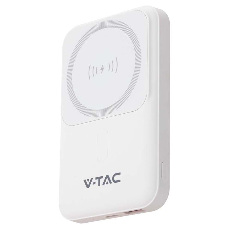 Baterie externă 10000 mAh cu încărcare wireless magnetică 15 W albă V-Tac SKU-23039