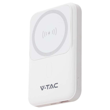 Baterie externă 10000 mAh cu încărcare wireless magnetică 15 W albă V-Tac SKU-23039