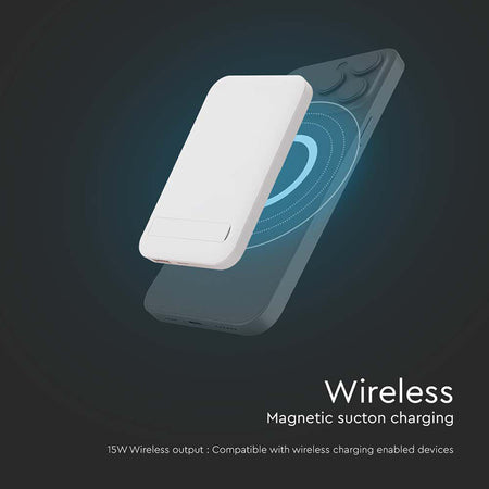 Baterie externă 10000 mAh cu încărcare wireless magnetică 15 W albă V-Tac SKU-23039