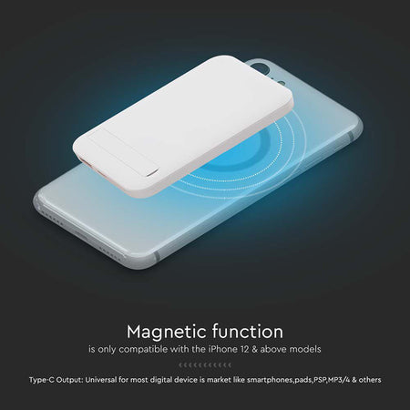 Baterie externă 10000 mAh cu încărcare wireless magnetică 15 W albă V-Tac SKU-23039