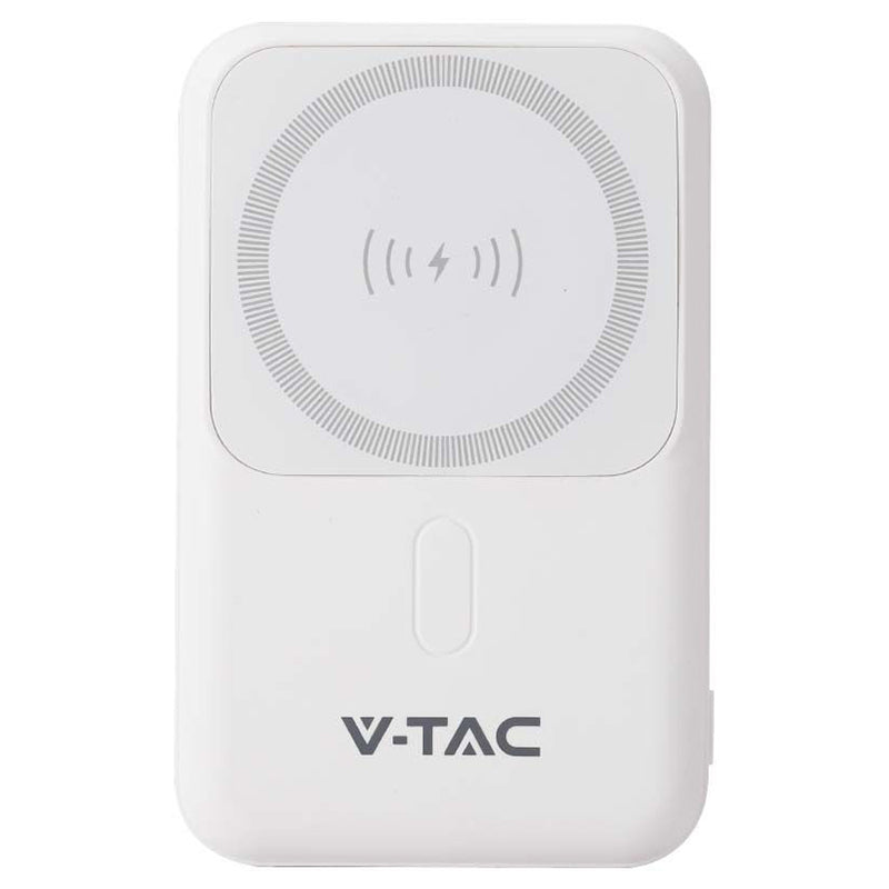 Baterie externă 10000 mAh cu încărcare wireless magnetică 15 W albă V-Tac SKU-23039