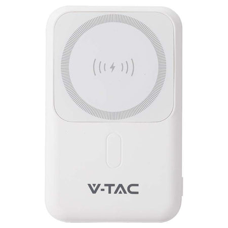 Baterie externă 10000 mAh cu încărcare wireless magnetică 15 W albă V-Tac SKU-23039