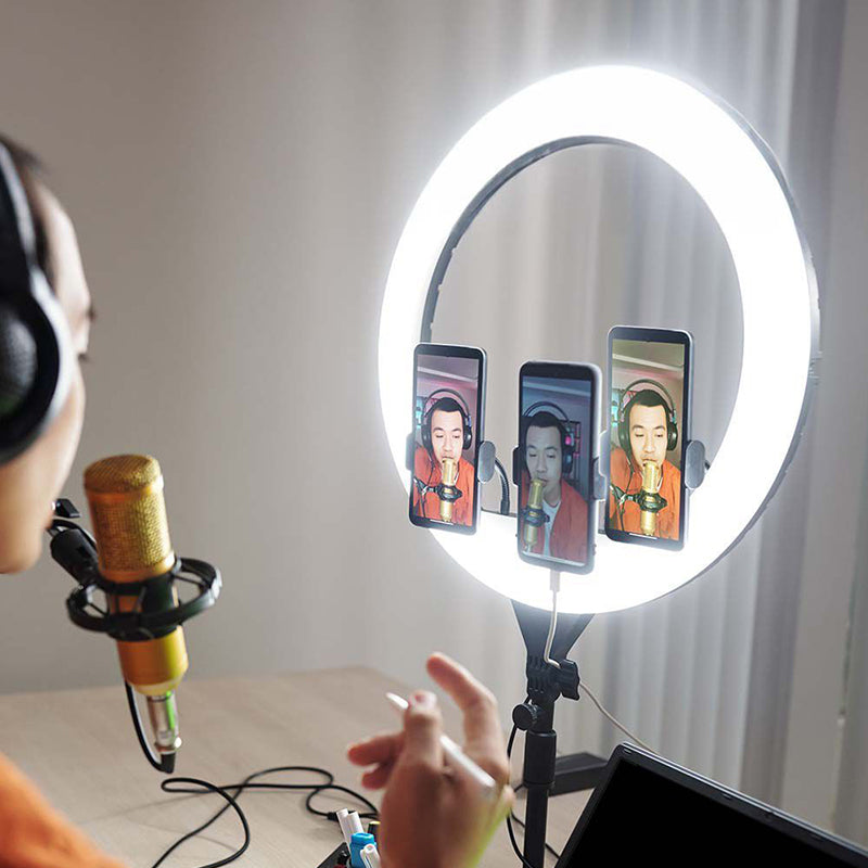 Selfie ring light 55 W cu trepied și suport 3 telefoane V-Tac SKU-23047