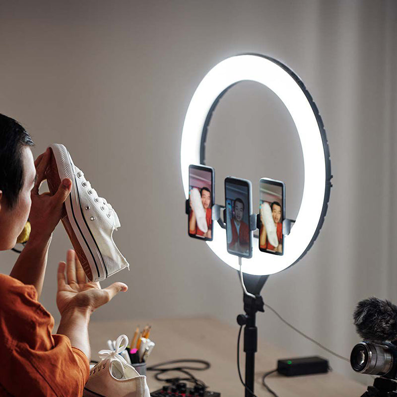 Selfie ring light 55 W cu trepied și suport 3 telefoane V-Tac SKU-23047