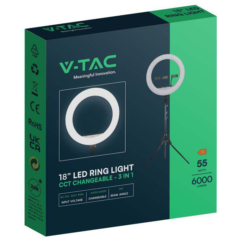 Selfie ring light 55 W cu trepied și suport 3 telefoane V-Tac SKU-23047