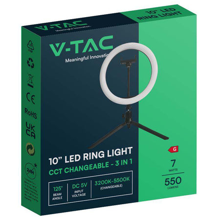 Ring light selfie 10 inch cu trepied, LED, 10W, 550 lm, V-Tac SKU-23048