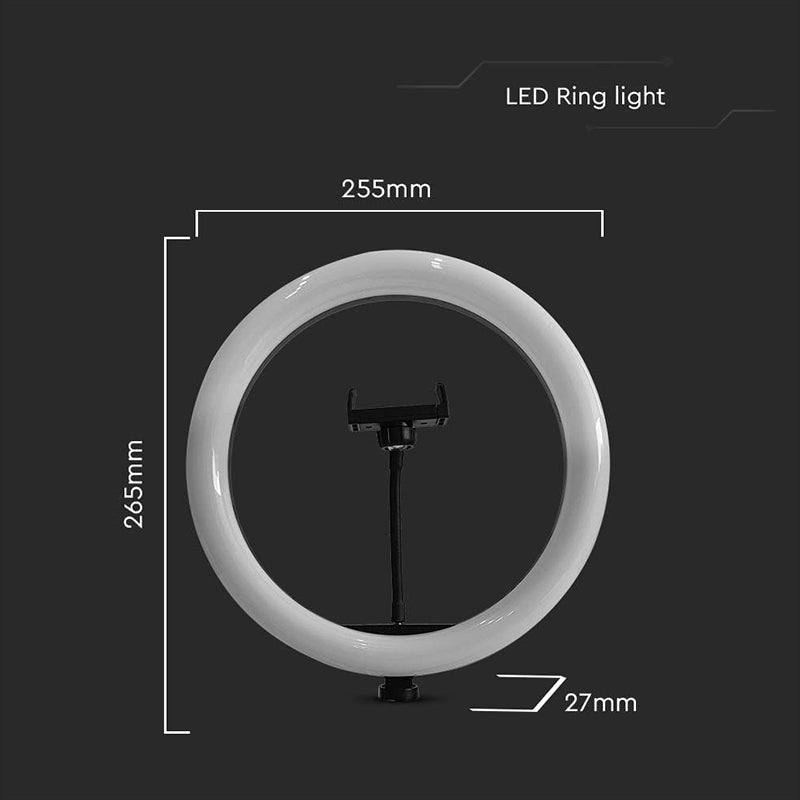Ring light selfie 10 inch cu trepied, LED, 10W, 550 lm, V-Tac SKU-23048