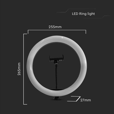 Ring light selfie 10 inch cu trepied, LED, 10W, 550 lm, V-Tac SKU-23048