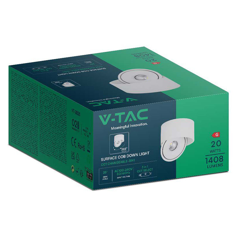 Corp LED spot COB 20W 3în1, lumină reglabilă, rotund, alb, V-Tac SKU-23155