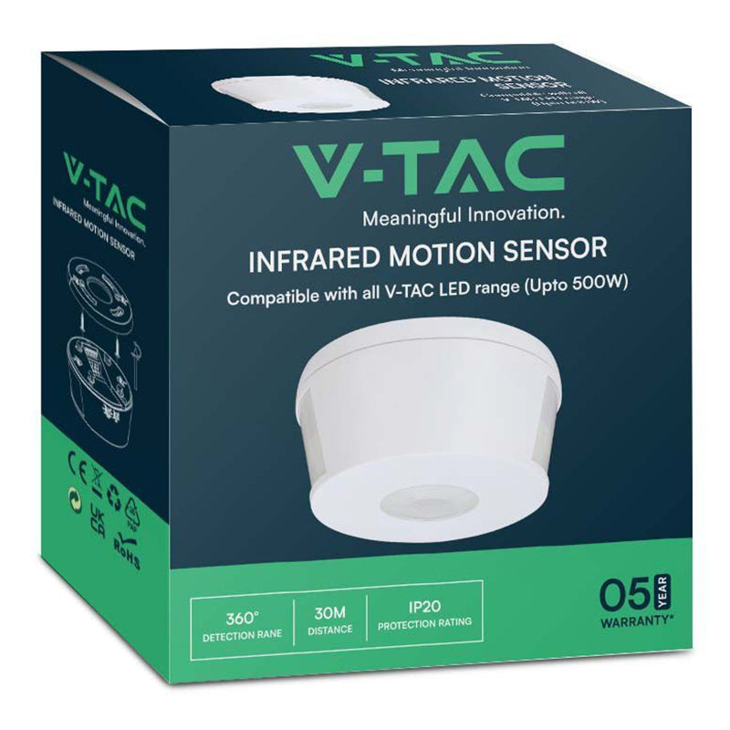 Senzor de mișcare 1000 W 360° IP20 alb V-Tac SKU-23162