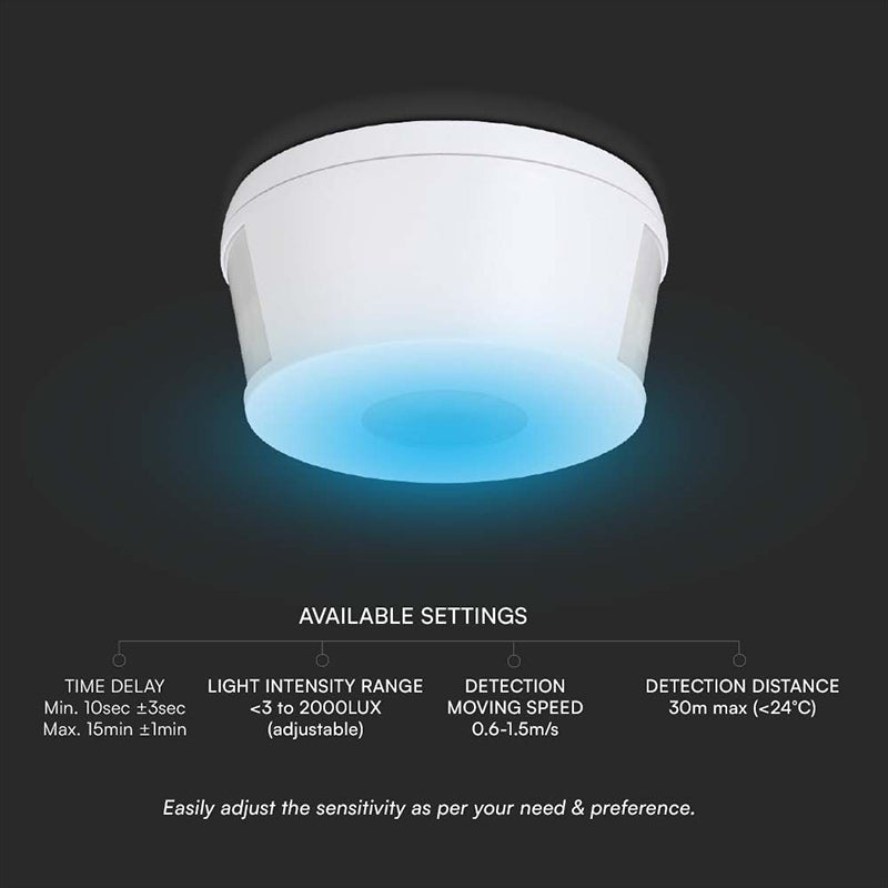 Senzor de mișcare 1000 W 360° IP20 alb V-Tac SKU-23162