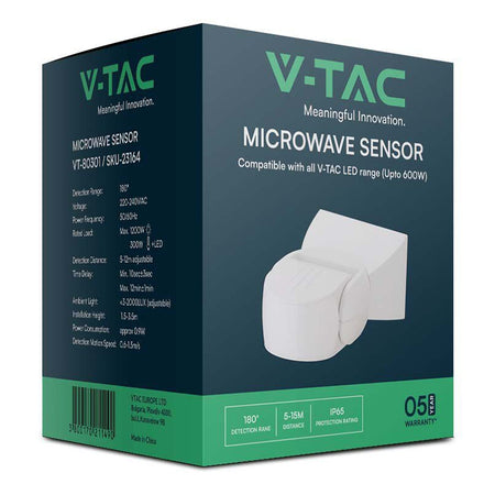 Senzor de mișcare 300 W, 180° IP65, alb, exterior, V-Tac SKU-23164