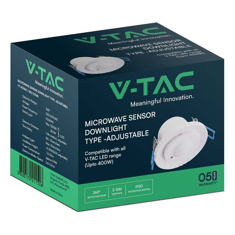 Senzor de mișcare 300 W, detecție 360°, IP20, alb V-Tac SKU-23165