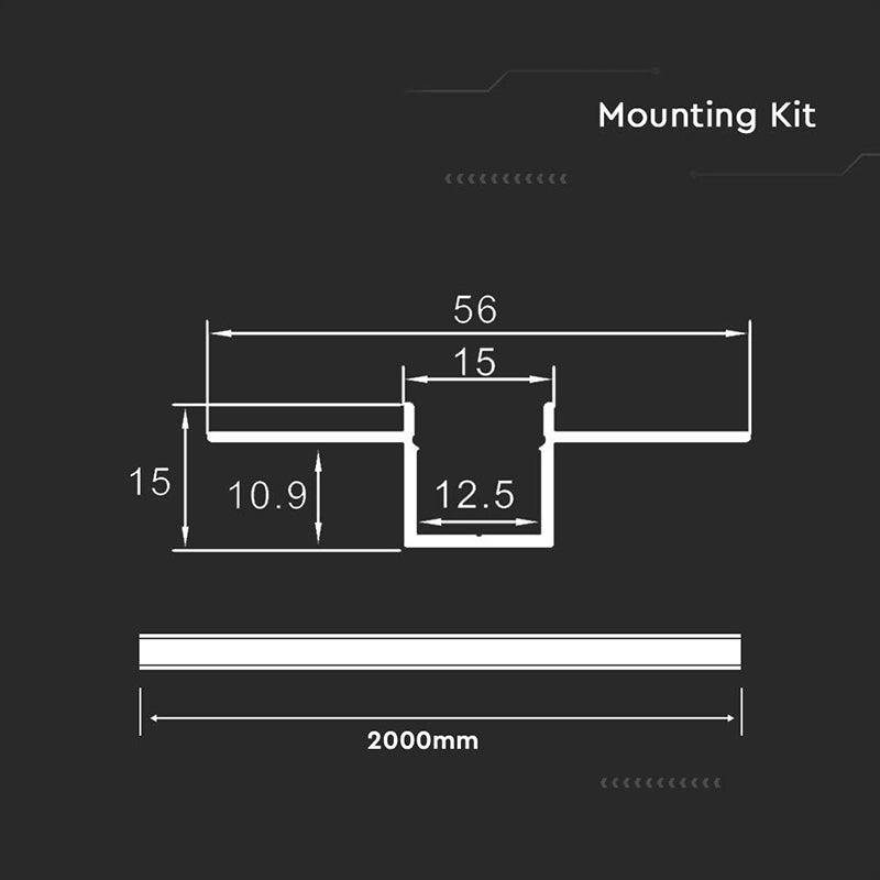 Profil aluminiu pentru bandă LED, 2 m, 55 × 15 mm, V-Tac SKU-23173
